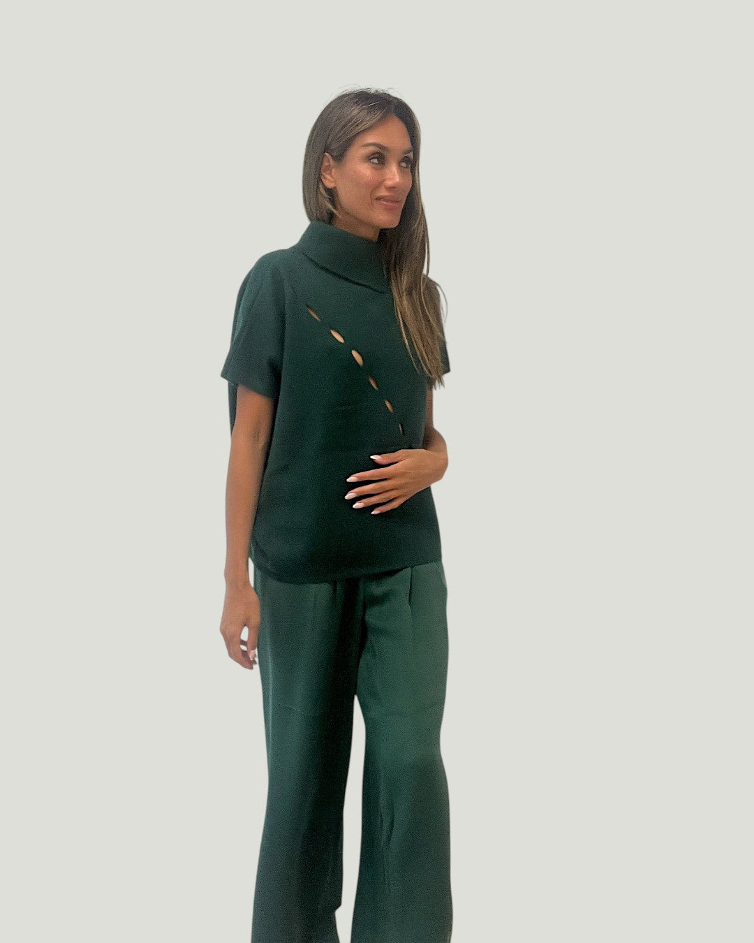 Mademoiselle Ambitious Fois Pull, zachte angora trui in asfaltgroen – foto 5