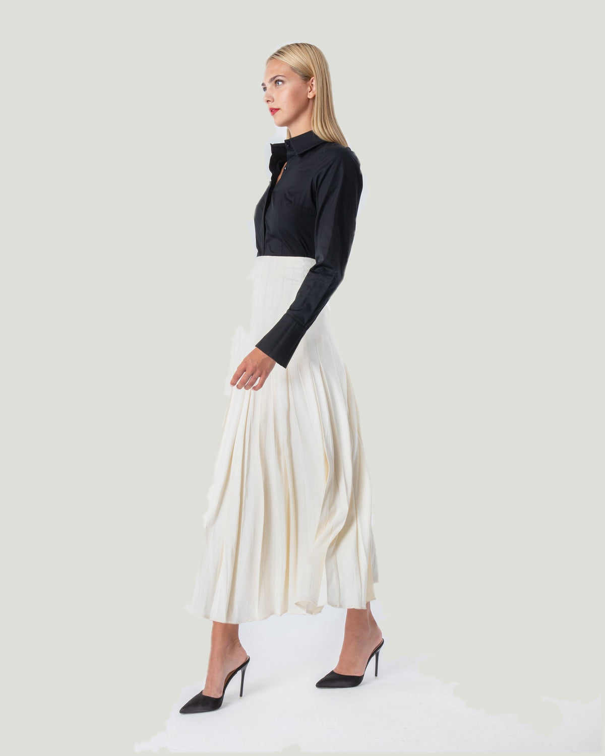 Mademoiselle Ambitious ecru geplooide midirok – foto 3