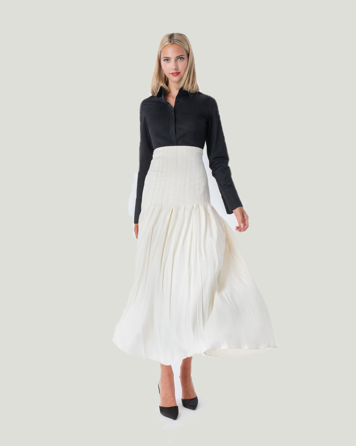Mademoiselle Ambitious ecru geplooide midirok – foto 1