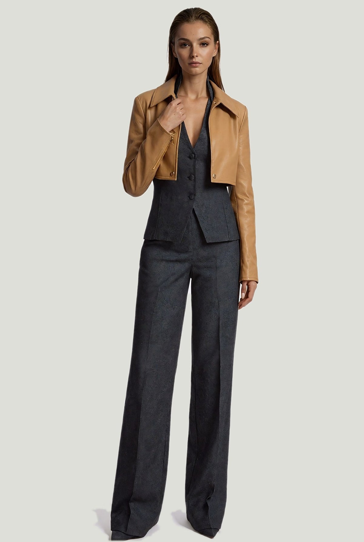 Mademoiselle Ambitious camel leatherette 3-in-1 trenchcoat – foto 6