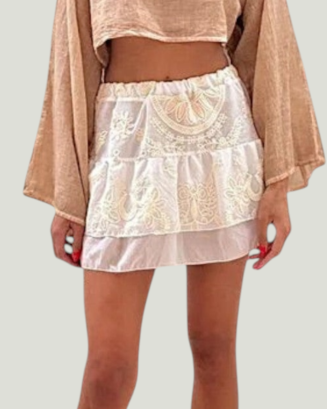 Lace Embroidery Mini Skirt - vooraanzicht