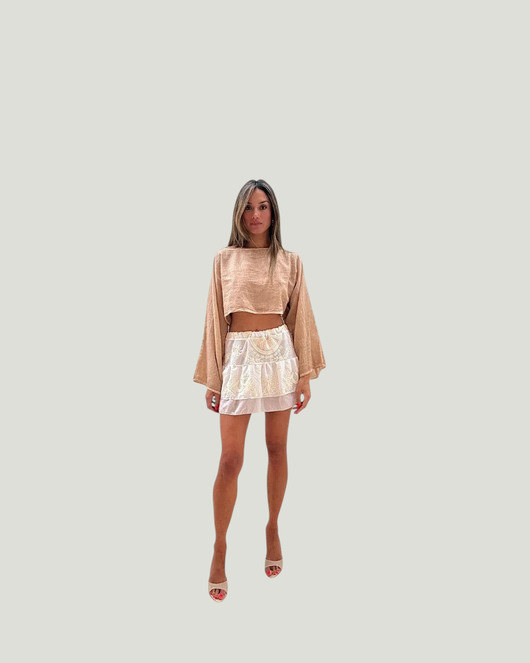 Flare Sleeve Crop Top - zijaanzicht