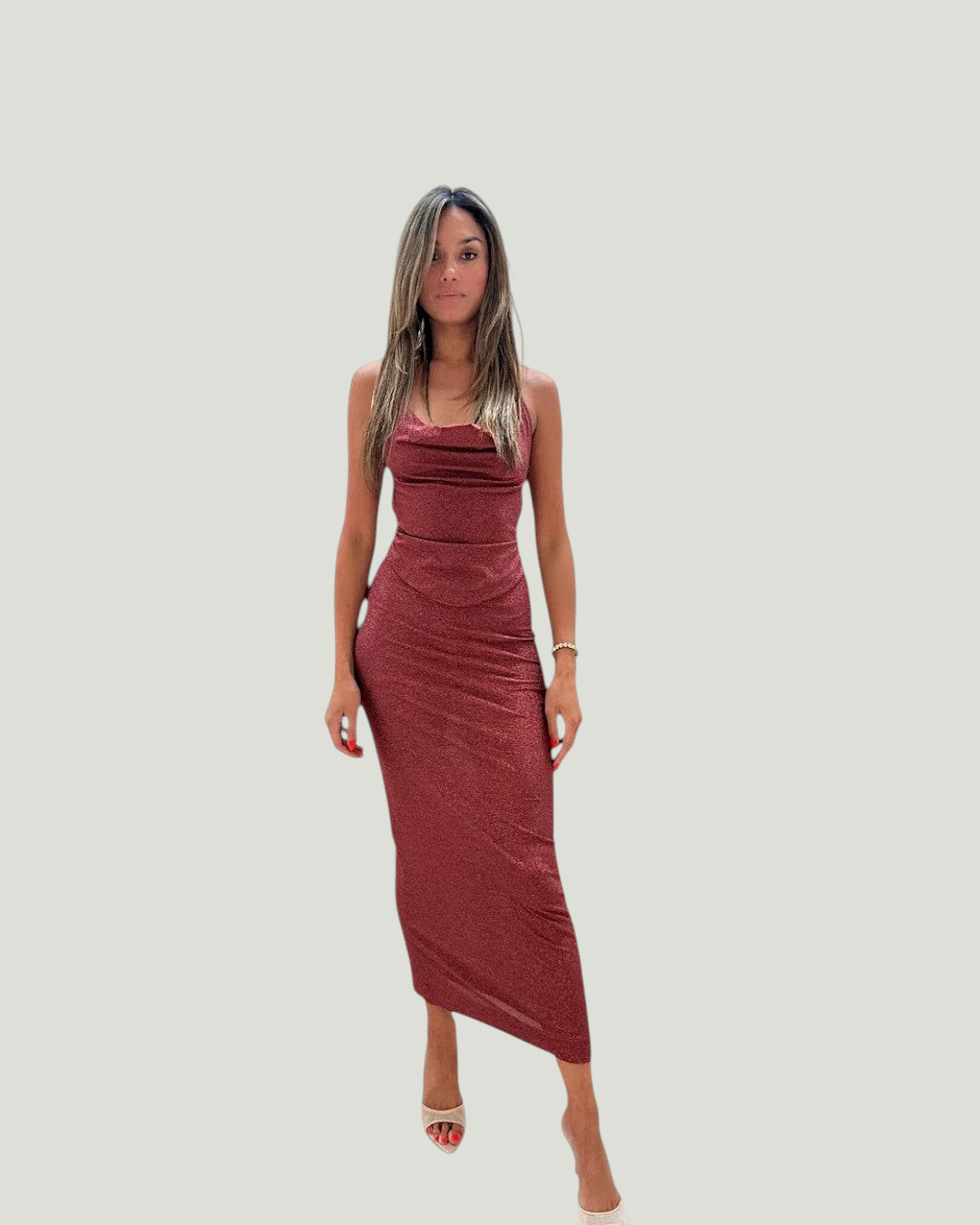 Burgundy Shimmer Halter Top - vooraanzicht