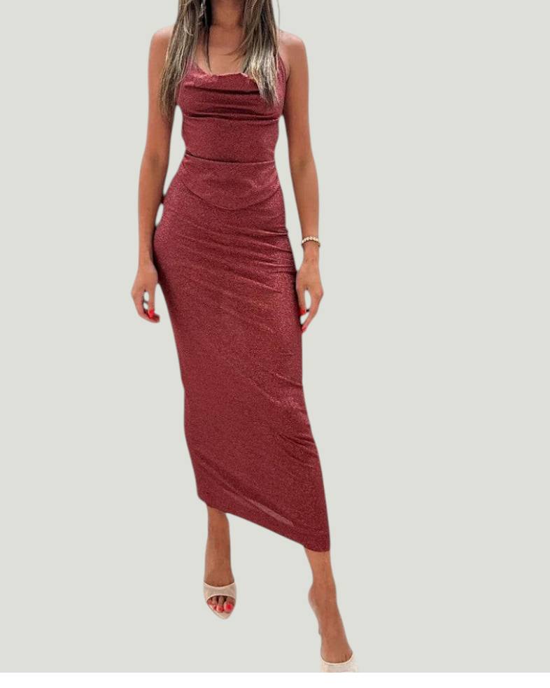 Burgundy Shimmer Maxi Skirt - vooraanzicht