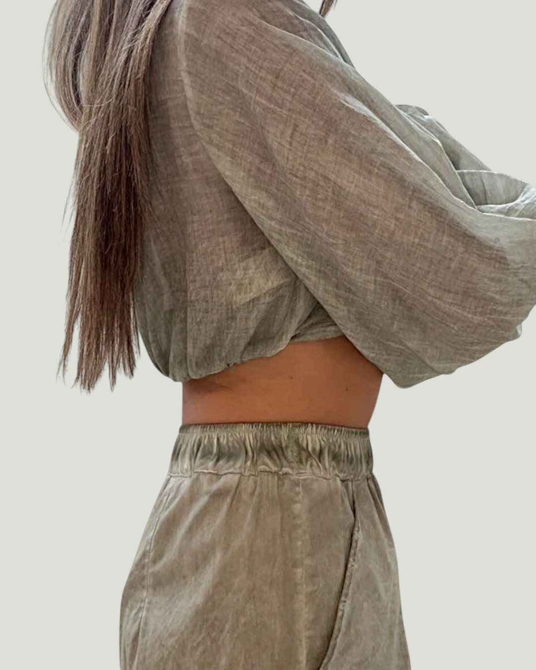 Linen-Look Straight Trousers - zijaanzicht