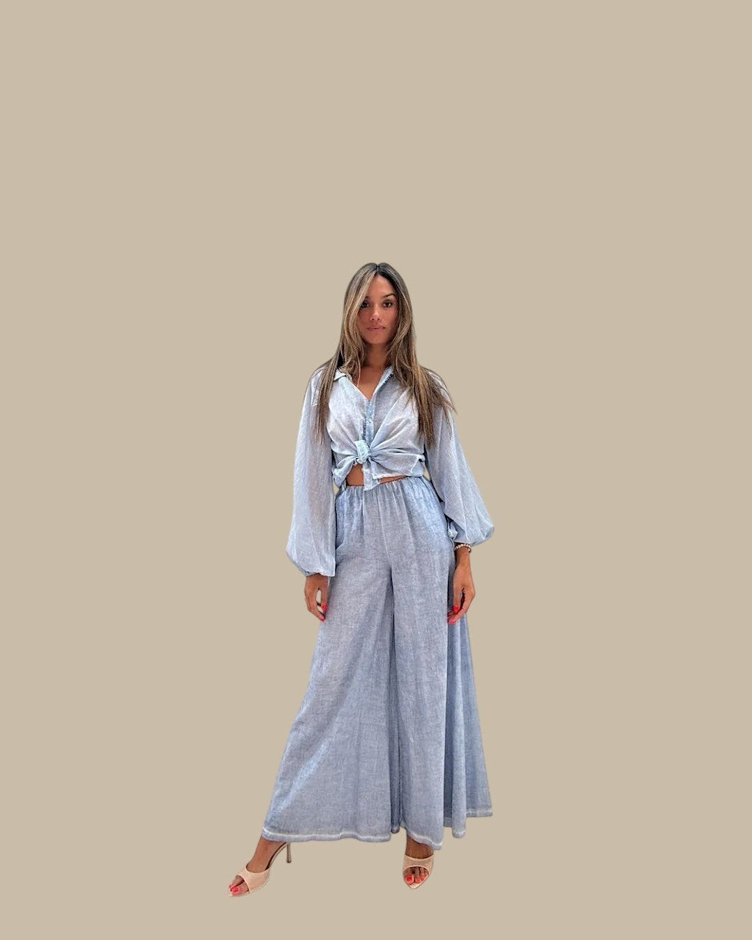 Linen-Look Wide Leg Trousers - zijaanzicht