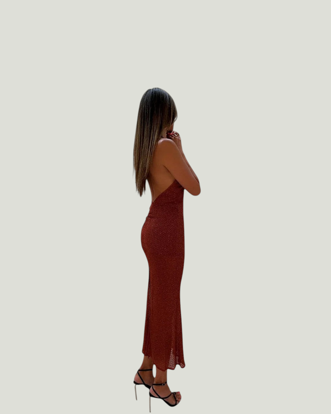 Rust Knit Maxi Dress - achterzijde