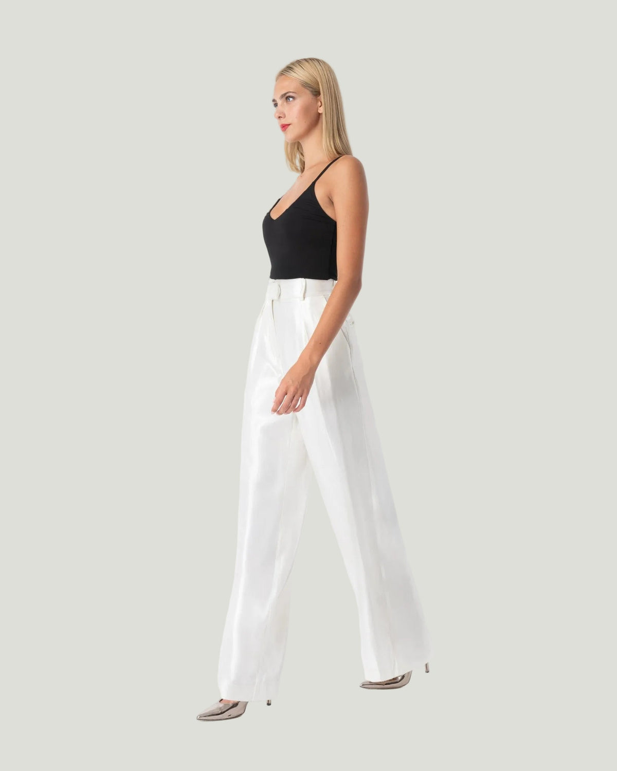 Mademoiselle Ambitious witte satijnen wide-leg broek – foto 4