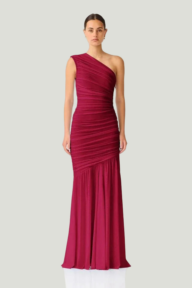 Mademoiselle Ambitious Florencea One Shoulder Gown in wijnrood – foto 3