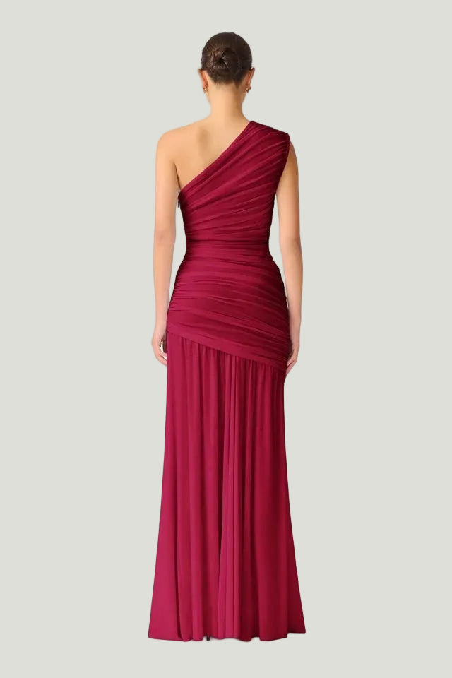 Mademoiselle Ambitious Florencea One Shoulder Gown in wijnrood – foto 5