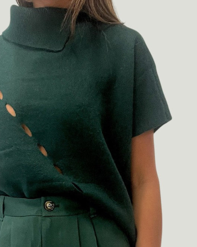 Mademoiselle Ambitious Fois Pull, zachte angora trui in asfaltgroen – foto 6