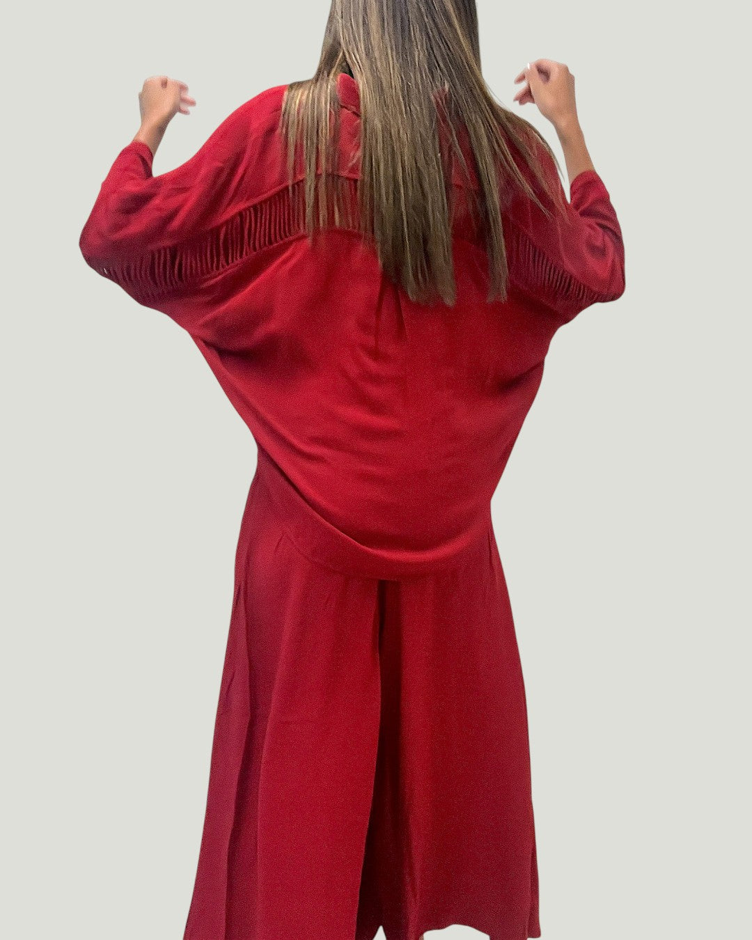 Mademoiselle Ambitious Berry Long Pant, lipstickrode broek met elastische taille en rechte wijde pijp – foto 2
