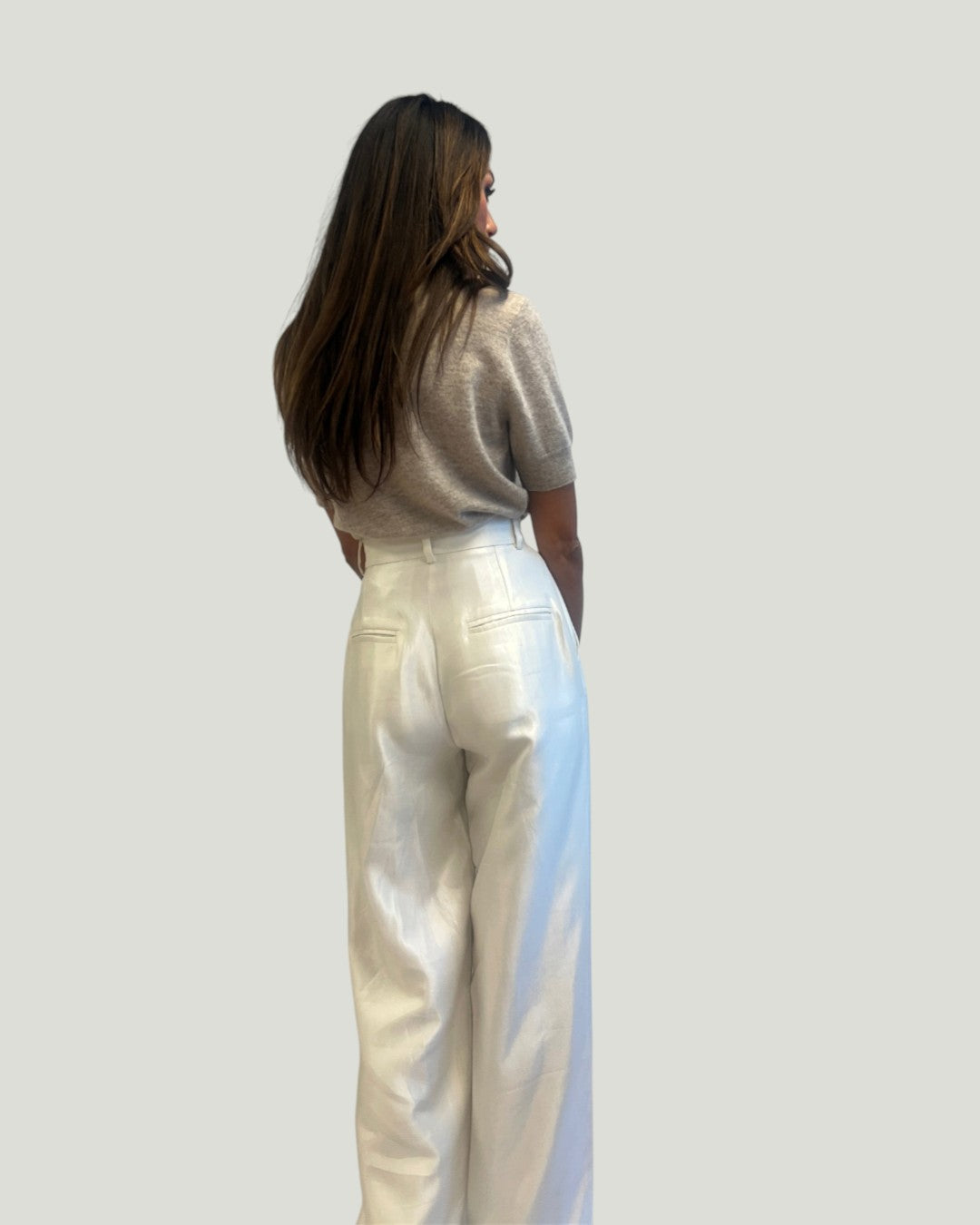 Witte satijnen wide-leg broek