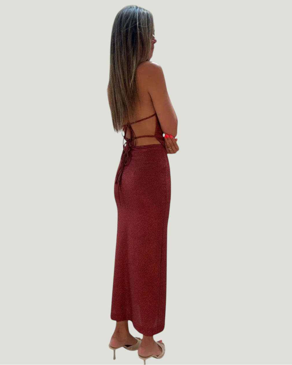 Burgundy Shimmer Maxi Skirt - zijaanzicht