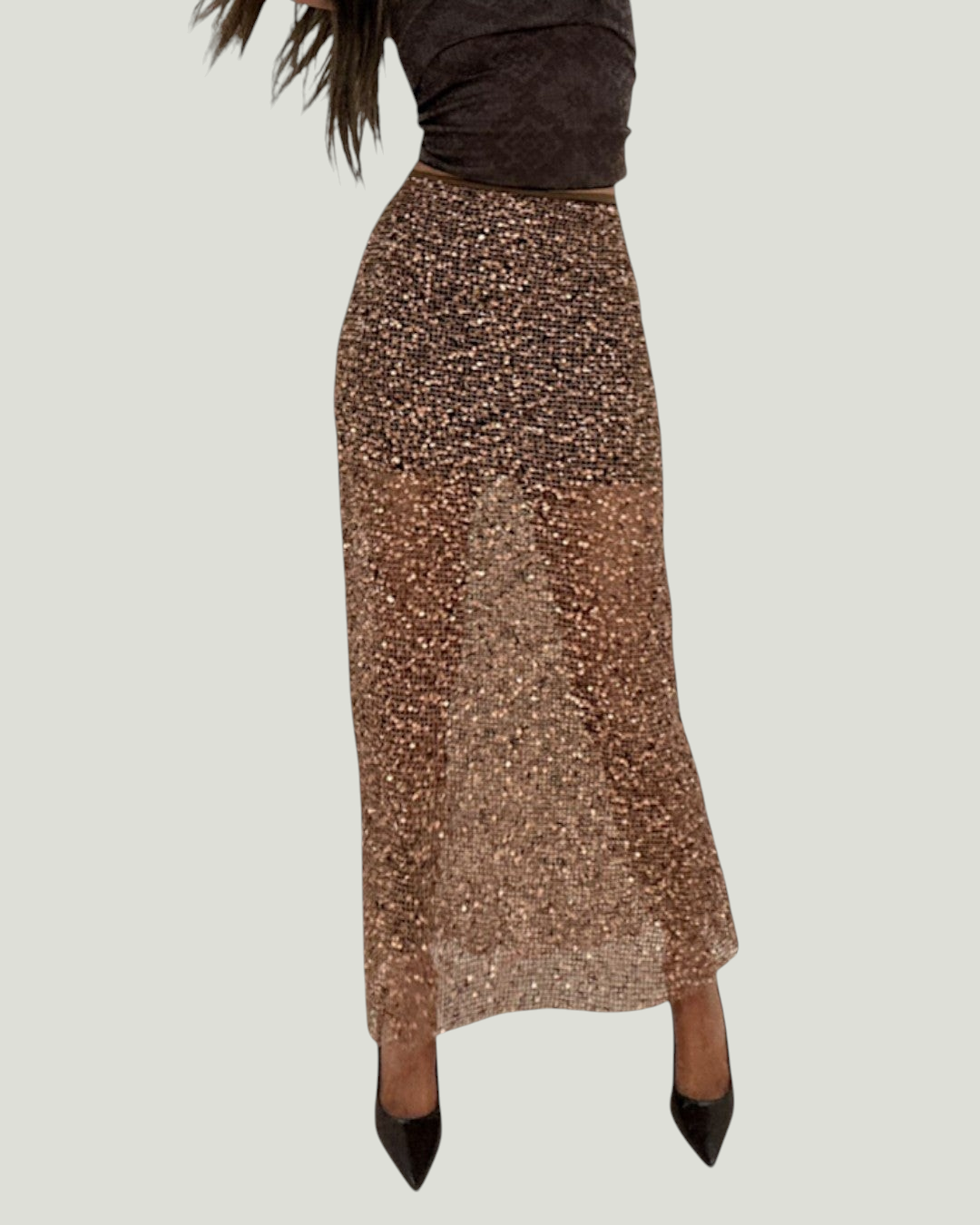 Bronze Shimmer Maxi Skirt - zijaanzicht