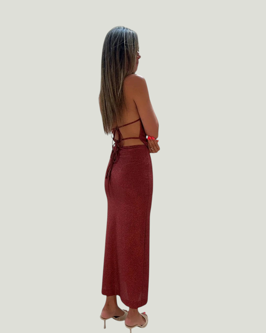 Burgundy Shimmer Halter Top - zijaanzicht