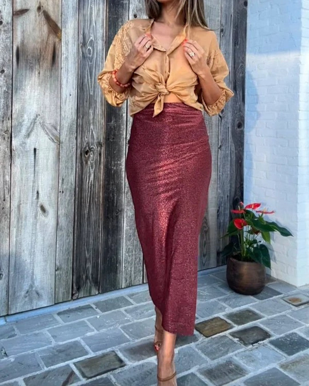 Gold Embroidery Oversized Blouse - vooraanzicht