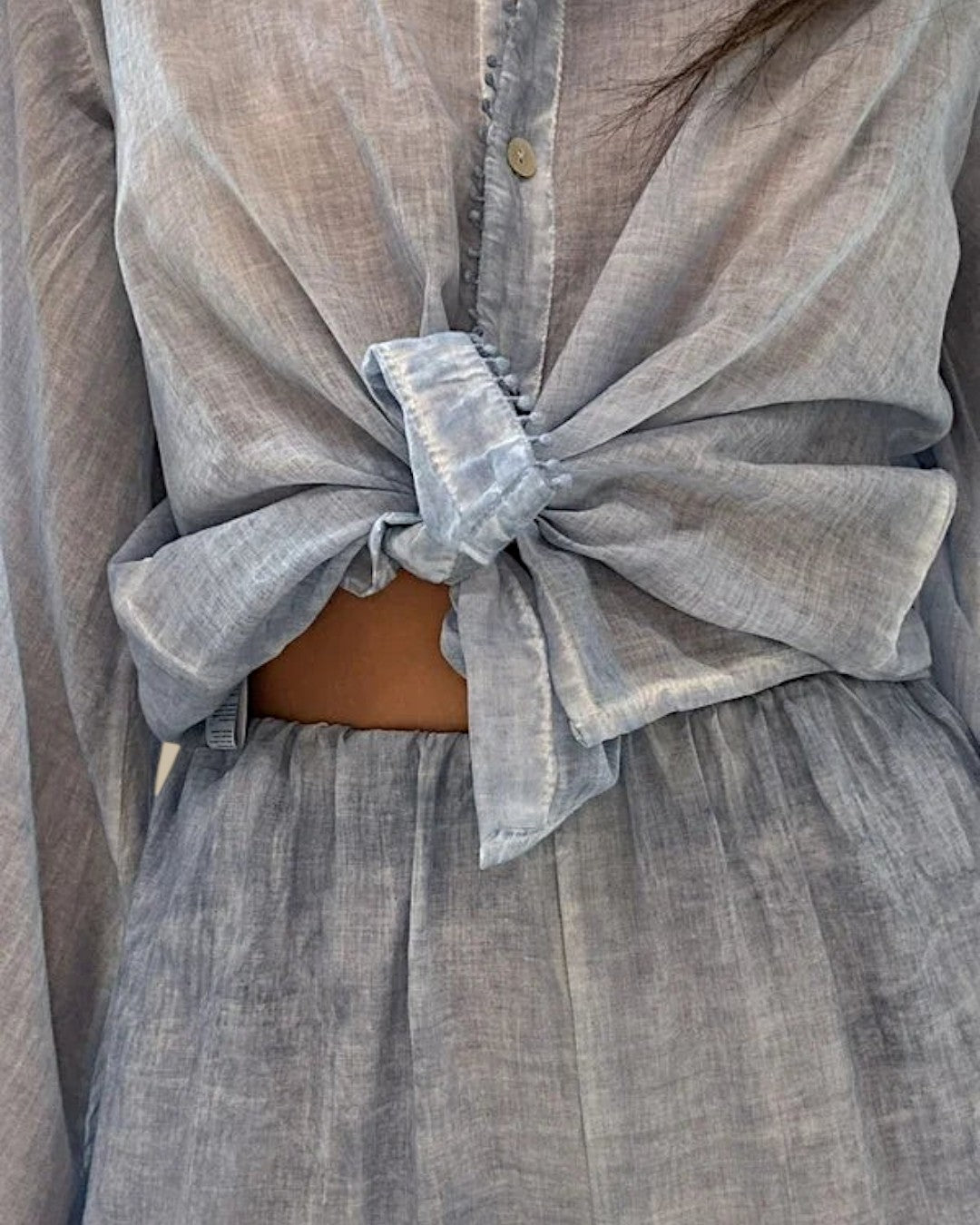 Linen-Blend Oversized Shirt - vooraanzicht