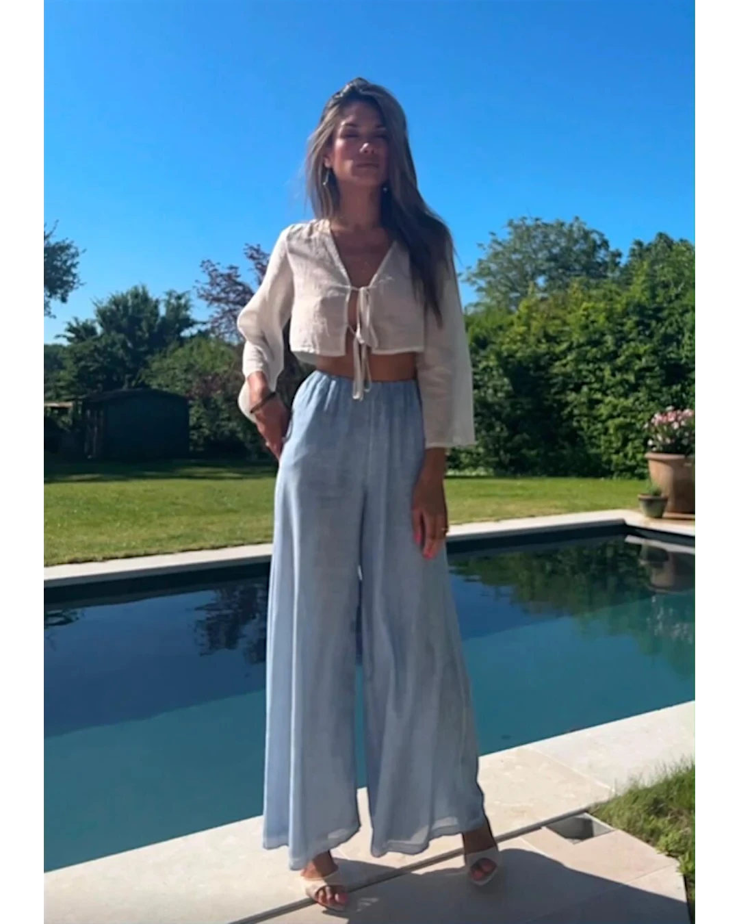 Linen-Look Wide Leg Trousers - vooraanzicht