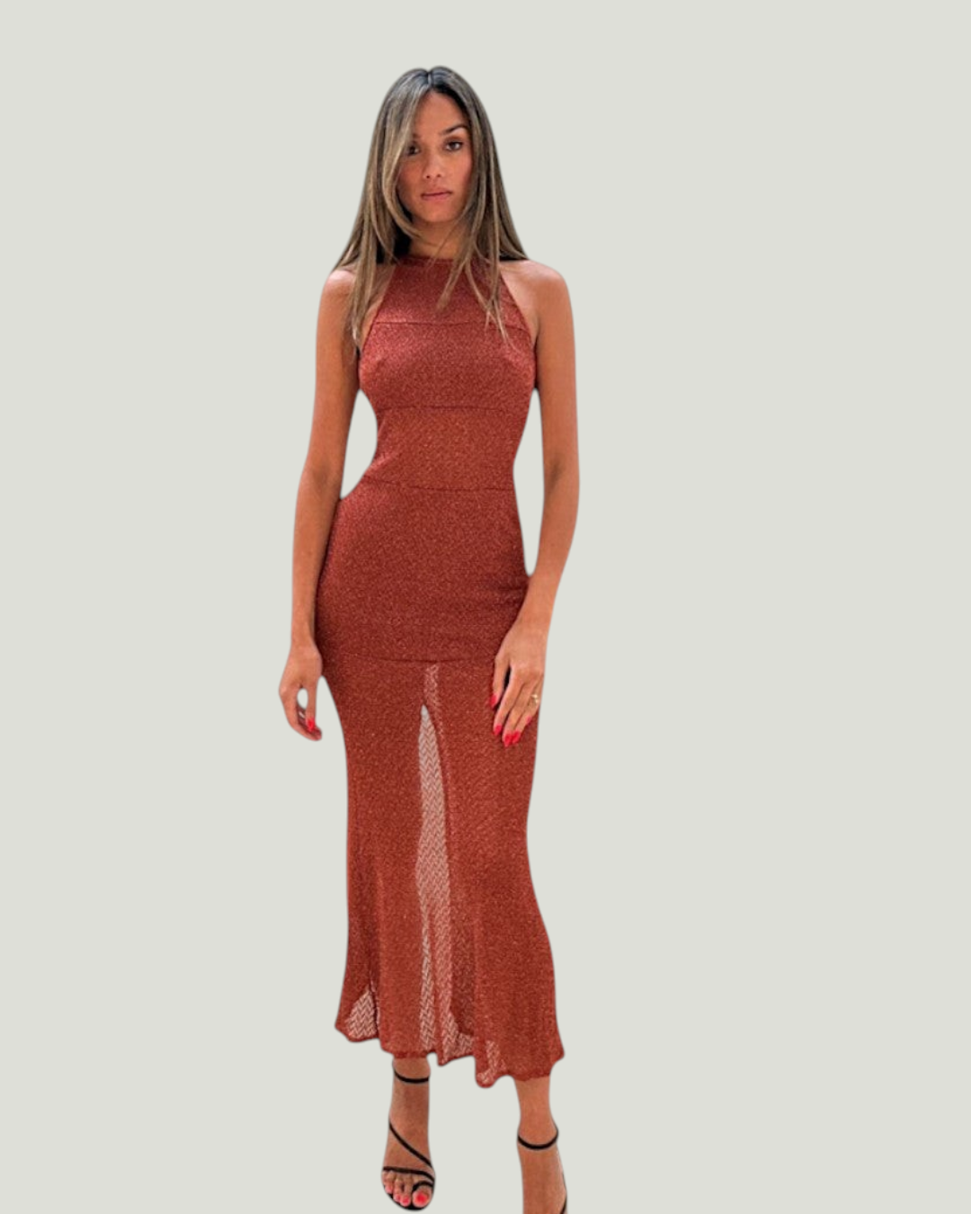 Rust Knit Maxi Dress - vooraanzicht