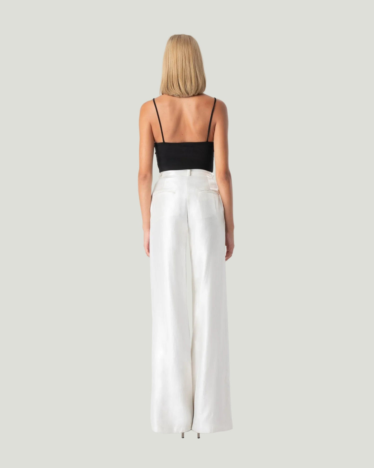 Mademoiselle Ambitious witte satijnen wide-leg broek – foto 3